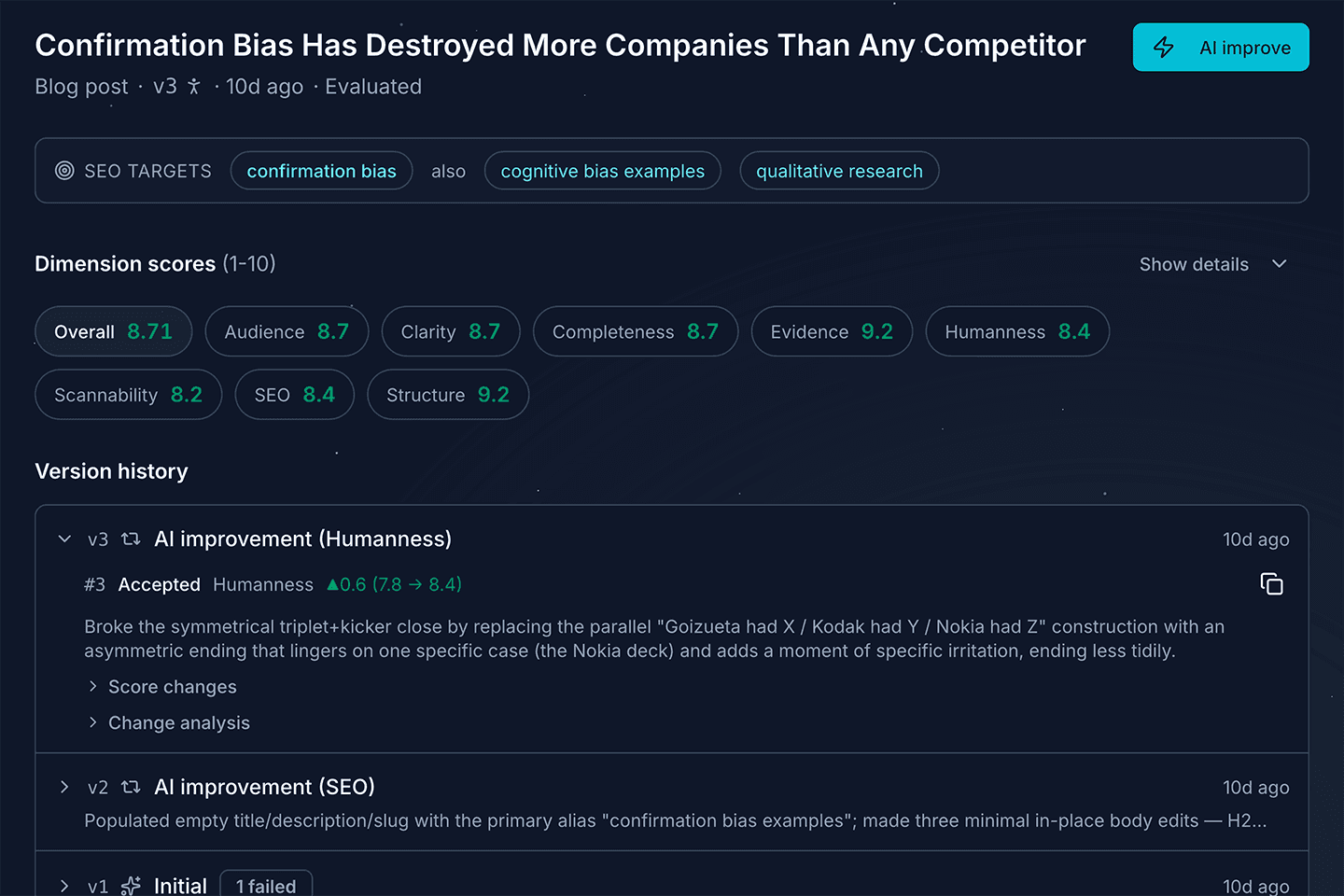 Forge: brand-aligned content draft with dimension-aware quality evaluation.